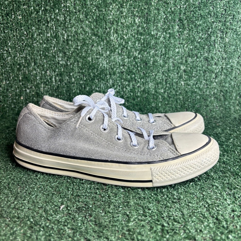 Converse Chuck‎ Taylor All Star Low Metallic Knit Sneaker Silver Womens Size 6